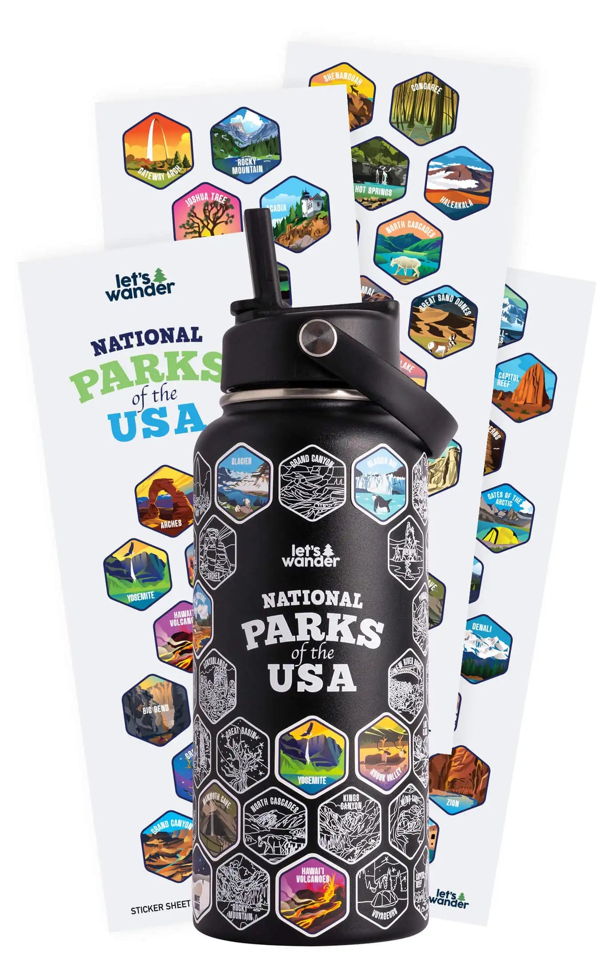 Lets Wander™ National Parks Water Bottle + Stickers