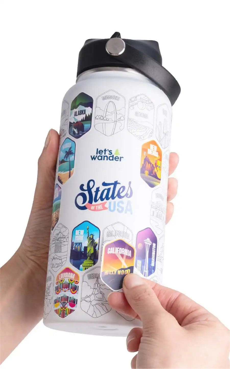 Lets Wander™ 50 States Of The USA Water Bottle + Stickers