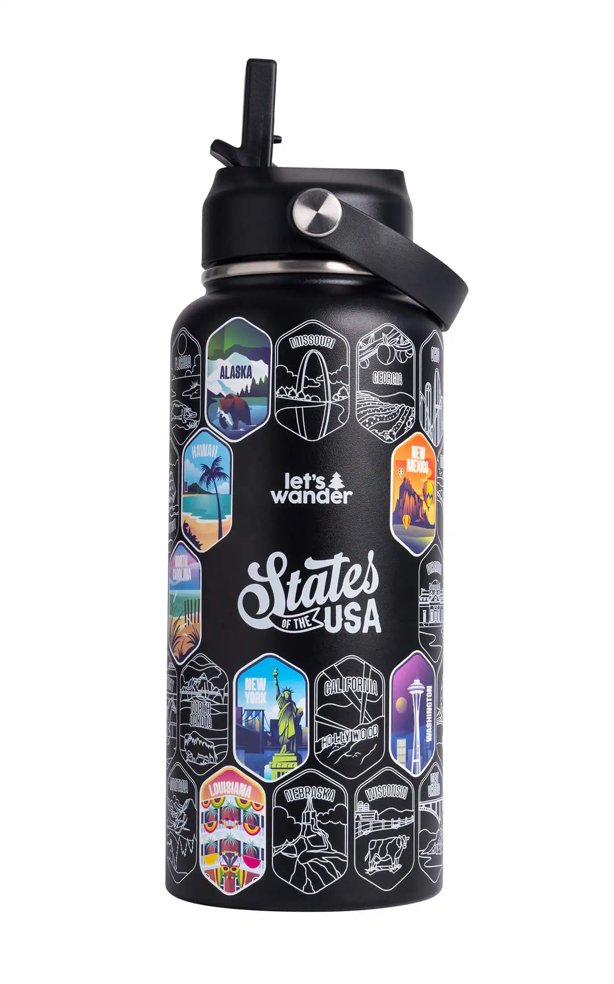 Lets Wander™ 50 States Of The USA Water Bottle + Stickers