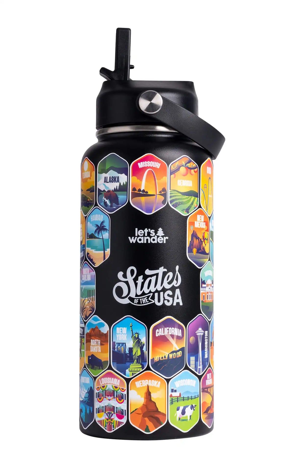 Lets Wander™ 50 States Of The USA Water Bottle + Stickers