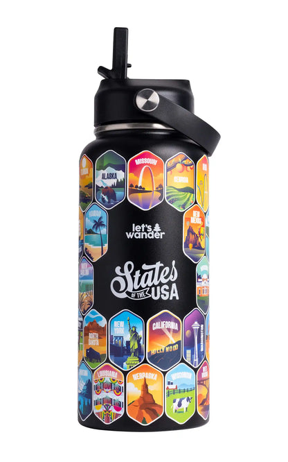 Lets Wander™ 50 States Of The USA Water Bottle + Stickers