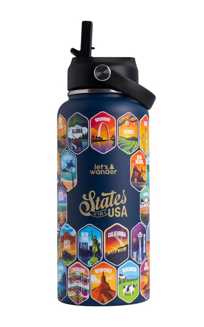 Lets Wander™ 50 States Of The USA Water Bottle + Stickers