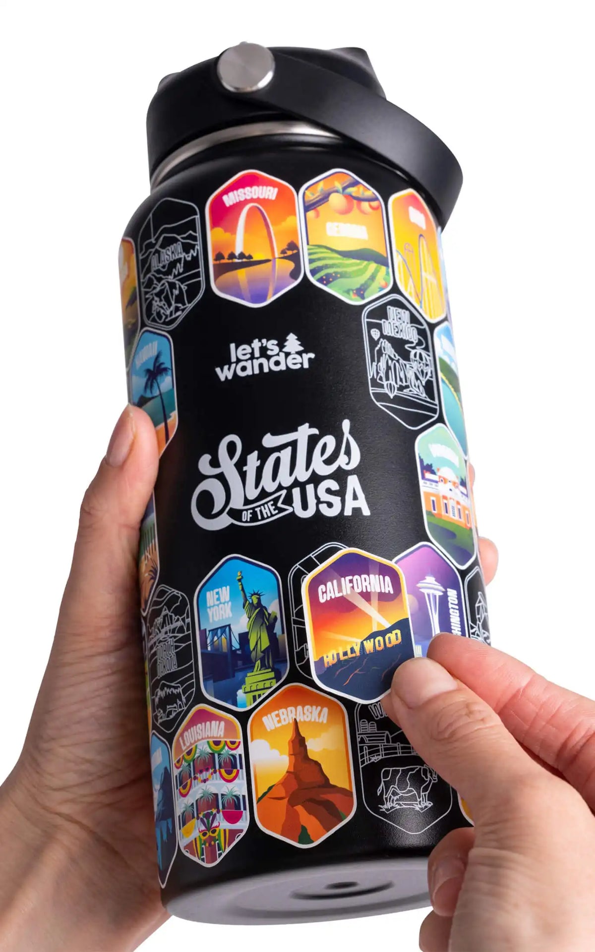 Lets Wander™ 50 States Of The USA Water Bottle + Stickers